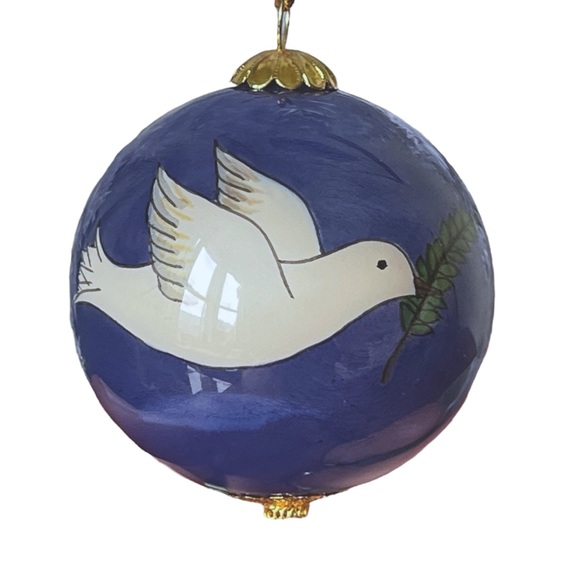 Vintage 2000 Pier 1 Li Bien "Dove & Olive Branch" Inside Art Glass Ball Ornament - Picture 5 of 10